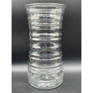 Vtg Clear Pressed Ribbed Glass Hourglass Vase Flared Rim 10" MCM Mid Century